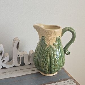 Green and Cream Ceramic Pitcher Decor